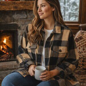 Lucky Brand Buffalo Plaid Flannel Shirt Jacket Shacket S Oversized